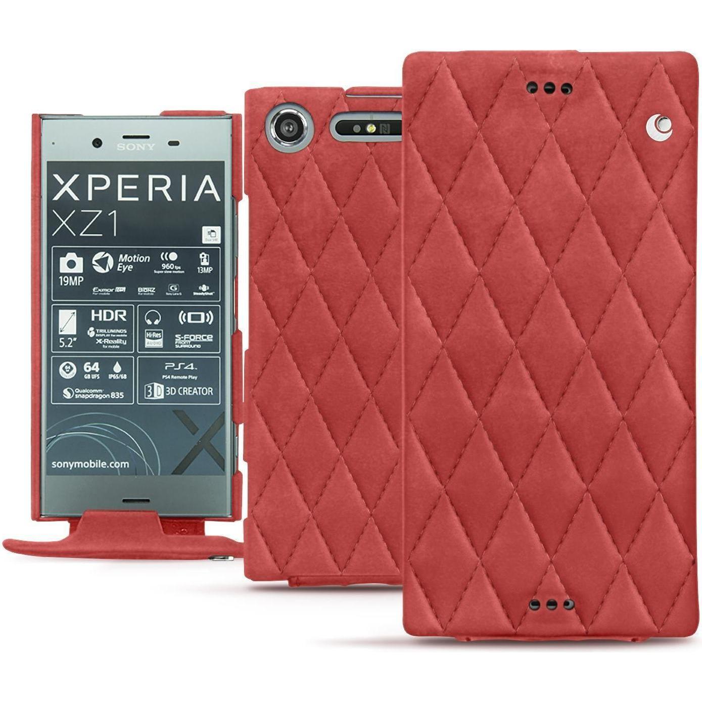 Noreve Lederschutzhülle vertikal (Sony Xperia XZ1), Smartphone Hülle, Rot