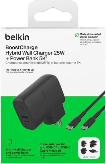 Actual product image Belkin Hybrid Wall Charger + Power Bank + Travel Adapter Kit (5000 mAh, 25 W, 18.50 Wh)