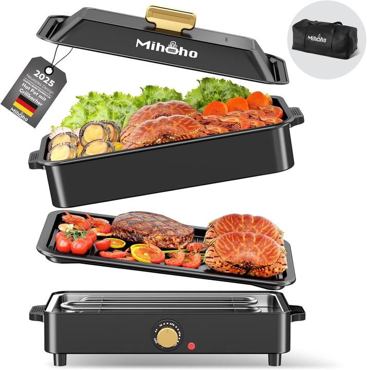 Immagine prodotto Mihoho 2-in-1 Elektrogrill & Hotpot mit Tragetasche