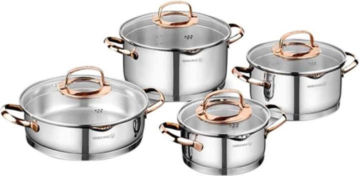 Image du produit Korkmaz Kookpunt Steama Downdraft Pannenset met Glasdeksels A1040, 4-delig rosÃ©goud (Casserole, Acier inoxydable, 24 x 8 cm)