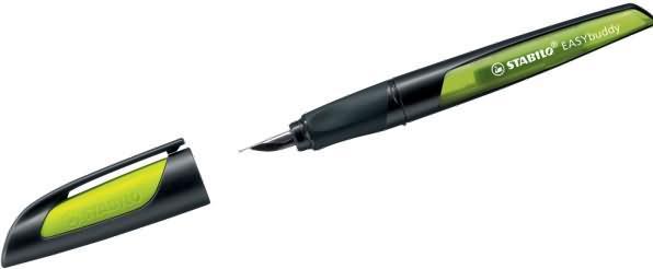 Actual product image STABILO EASYbuddy A fountain pen, right-handed, black/lime nib width: A, learn-to-write pen with soft-grip z (Black/lime, 1 x)
