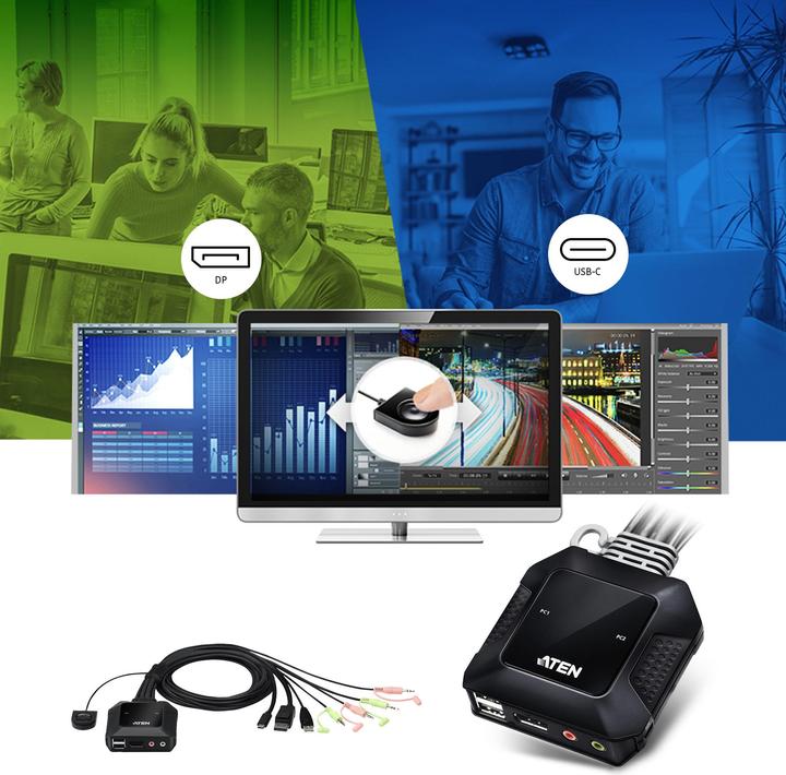 Produktbild Aten CS52DP 2-Port USB-C-DisplayPort-Kabel KVM Switch