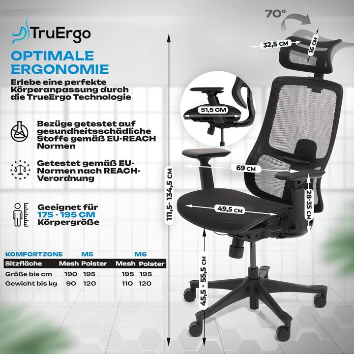 Immagine prodotto Valkenstol Ergonomischer Bürostuhl M5 mit Mesh-Sitz