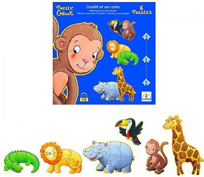 Image du produit Djeco Puzzle géant Marmoset et ses amis 4/6/9 pièces (6 pièces)