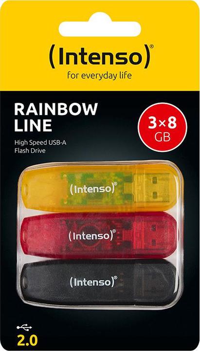 Image du produit Intenso Rainbow Line 8GB USB Stick 2.0 Multipack x3 bunt (8 Go, USB-A)