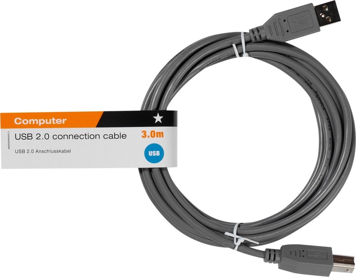 Image du produit Vivanco Câble USB 2.0 compatible, A - B, 3m, gris (3 m, USB 2.0)
