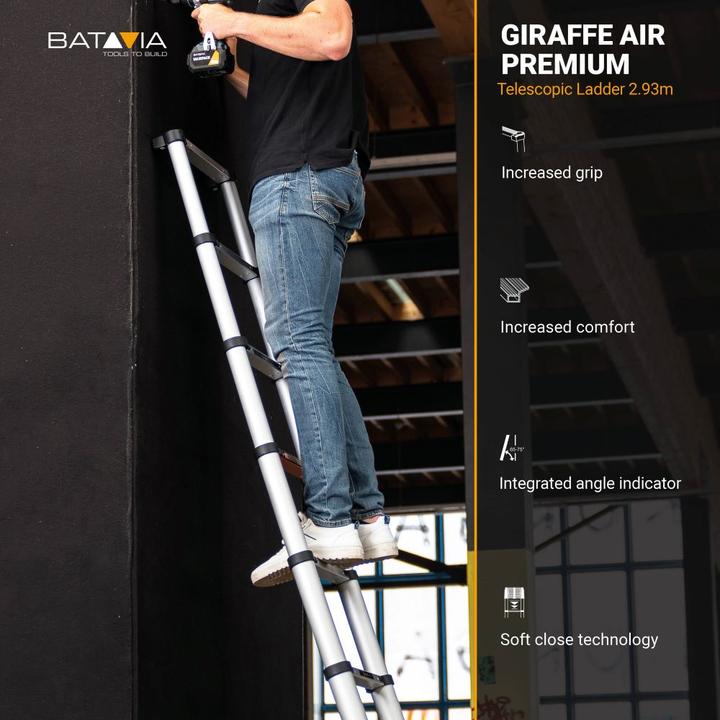 Actual product image Batavia Telescopic ladder 2.93m - Softclose & Anti -slip - Giraffe Air - Suitable for inside and outside.Lig (Telescopic ladder, 293 cm)