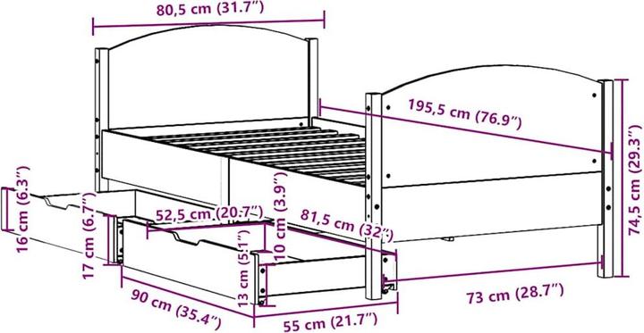 Image du produit vidaXL Bettgestell (75 x 190 cm)