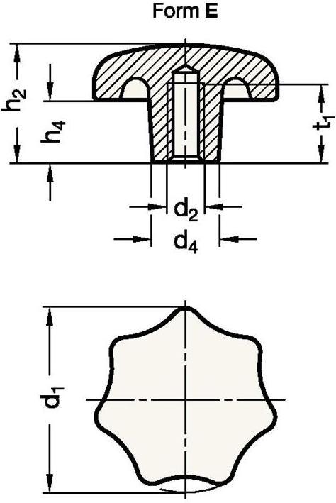 Produktbild Ganter Sterngriff DIN 6336 mit Gewindebuchse Kunststoff d1 32 mm d2 M 6 mm (25 Schrauben pro Stück)