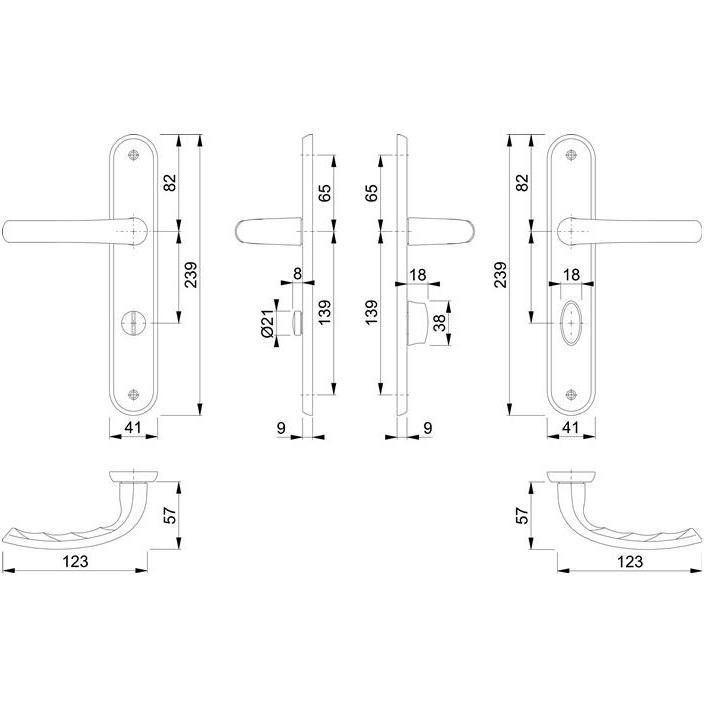 Thumbnail - Hoppe, Türgriff + Fenstergriff, Langschildgarnitur Tôkyô M1710RH/265 Messing F71 SK/OL 78 mm DIN links / rechts (Türgarn...