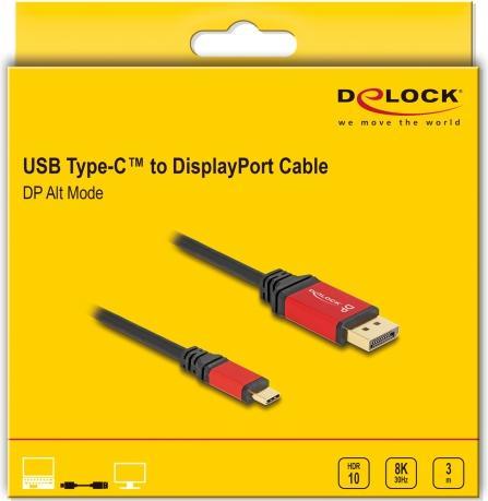 Produktbild Delock USB Type-C™ zu DisplayPort Kabel (DP Alt Mode) 8K 30 Hz mit HDR Funktion 3 m rot (3 m, USB Typ C)