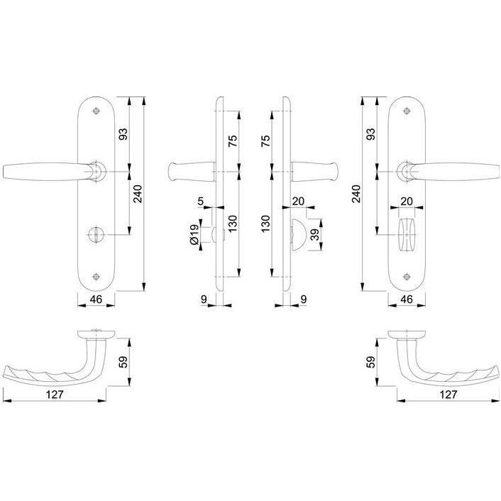 Thumbnail - Hoppe, Türgriff + Fenstergriff, Langschildgarnitur Atlanta 1530/273P Aluminium F1 SK/OL 78 mm DIN links / rechts (Türsch...