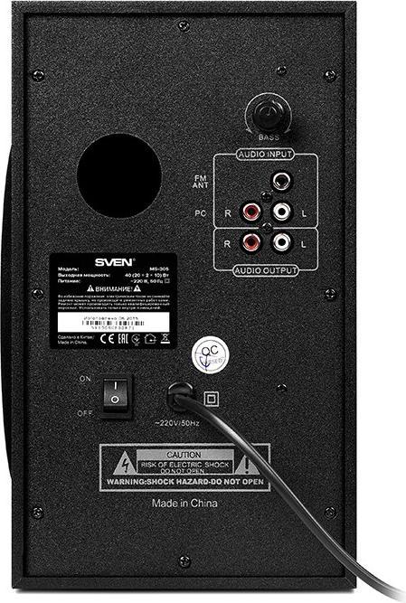Productafbeelding Sven MS-305, 2.1 luidsprekers, FM, Bluetooth, USB/SD, LED Ekranas, RC-eenheid, uitgangsvermogen 40W (20