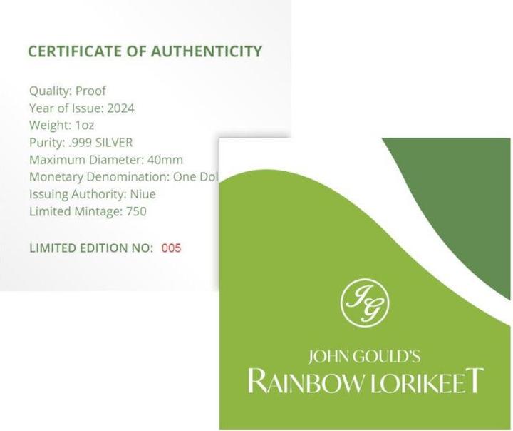 Actual product image Philoro Silber Rainbow Lorikeet 1 oz PP - 2024 (999, 2024)
