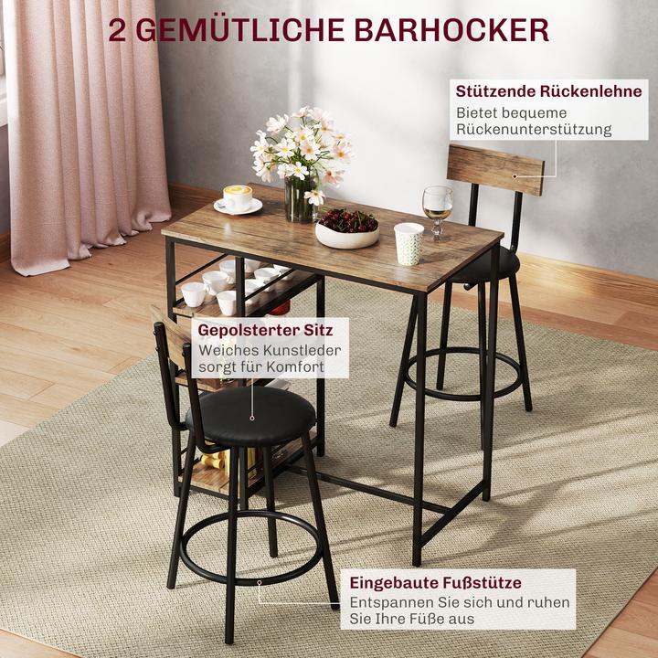 Produktbild Homcom Bartisch Set Stahl, MDF Eiche (90 x 50 x 90.50 cm)