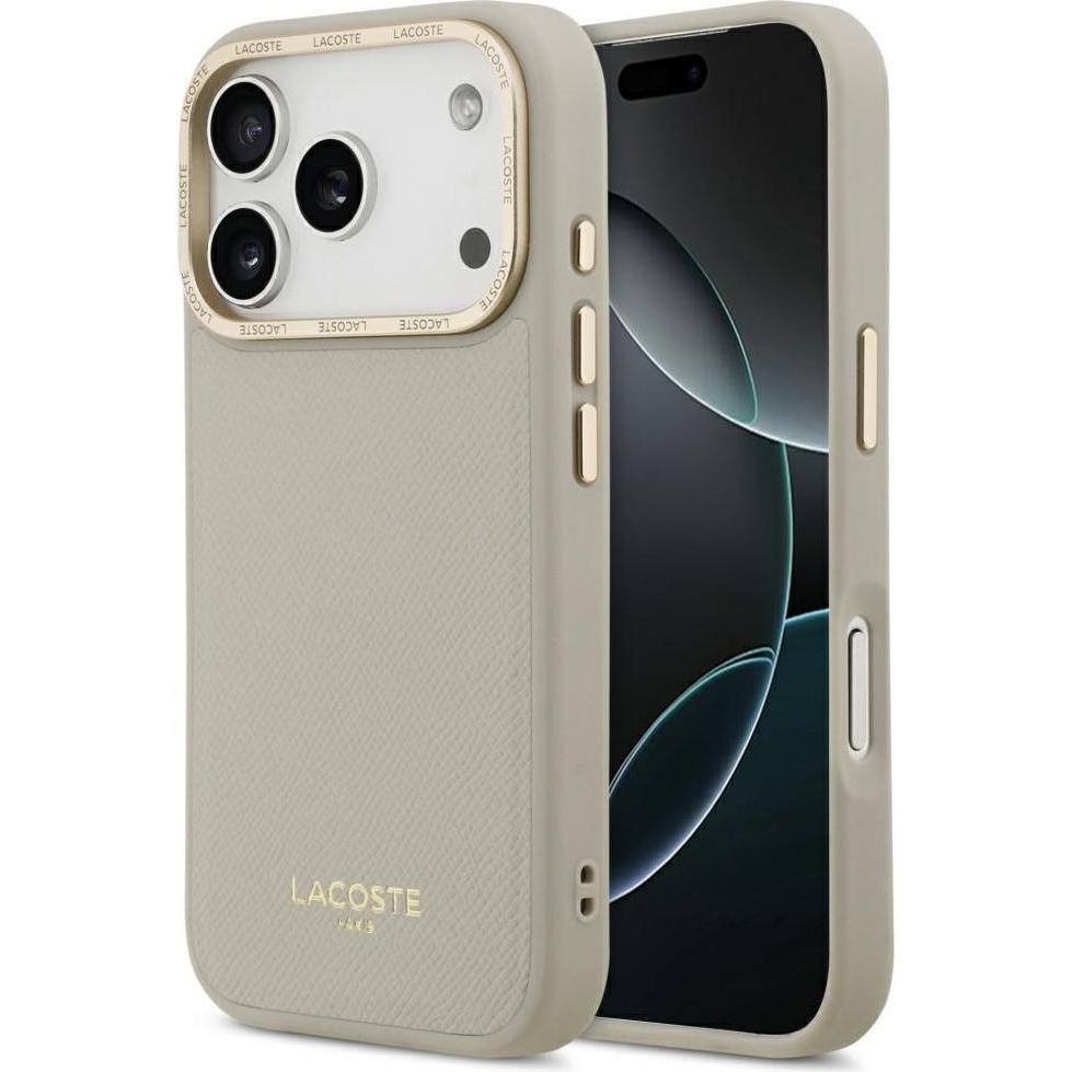 Lacoste Champs Elysees Gold Logo MagSafe case for iPhone 17 Pro taupe (Apple iPhone 17 Pro), Cover smartphone