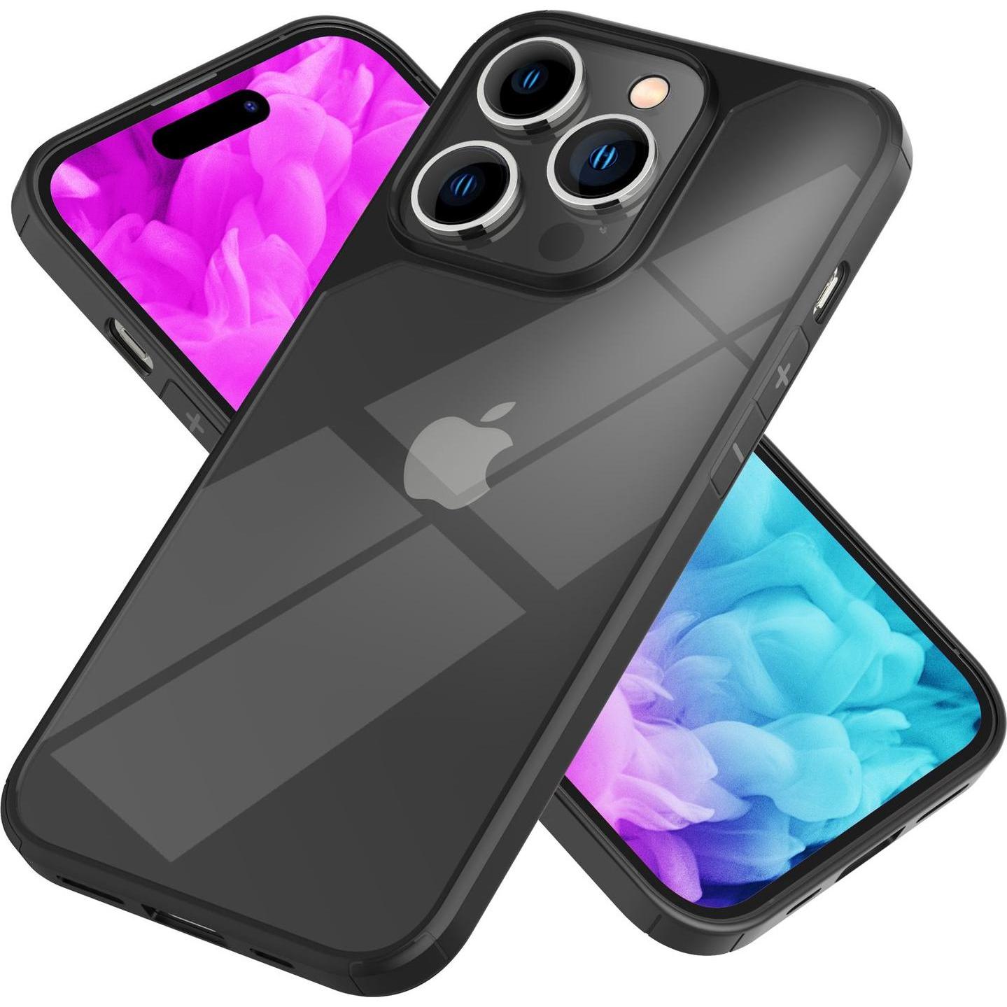 Nalia Klare Hybrid Hülle mit Schutzrahmen (Apple iPhone 14 Pro), Smartphone Hülle, Schwarz