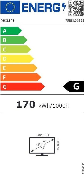 Label énergétique Philips E-Line 75BDL3052E (3840 x 2160 pixels, 75")