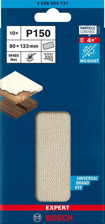 Image du produit Bosch Professional Zubehör Filet abrasif Expert M480 pour ponceuses vibrantes, 80 x133 mm, G 150, 10 pces. (150)