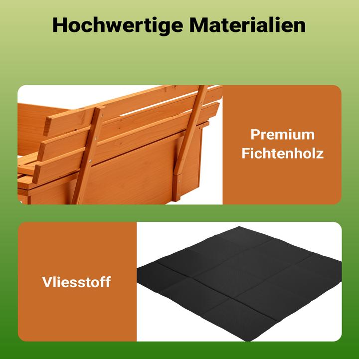 Actual product image Wiltec Sandpit with lid 2 benches 98x98x21cm Sandpit wooden sandbox fleece base