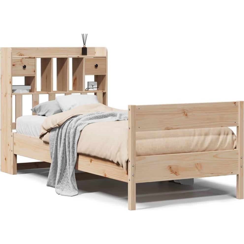 VidaXL, Bett, Massivholzbett Holzbett Bett Einzelbett mit Regal ohne Matratze 90x200cm (90 x 200 cm)