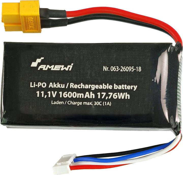 Immagine prodotto Amewi Batteria LiPo 3S 11.1V 1600mAh XT60 (11.10 V, 1600 mAh)
