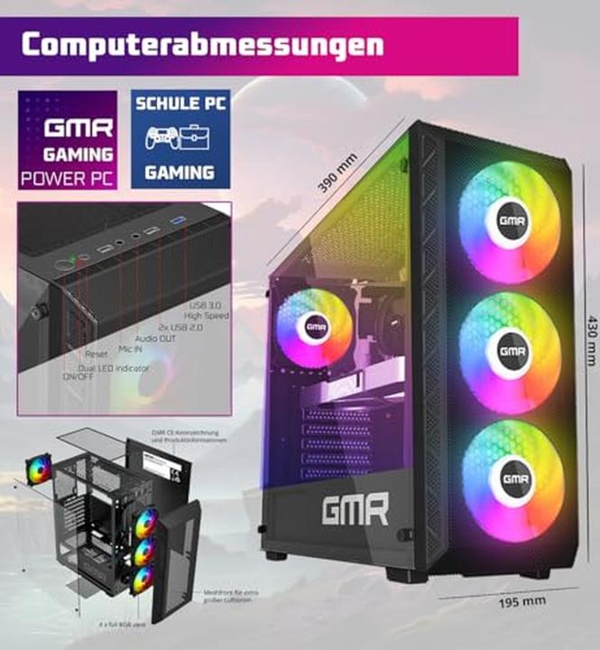 Actual product image GMR Gaming PC with Ryzen 7, 16GB RAM, 1000GB SSD, RX 580, Windows 11 Pro, Wi-Fi, Bluetooth (AMD Ryzen 7 2700X, 16.78 GB, 1000 GB, Radeon RX 580X)