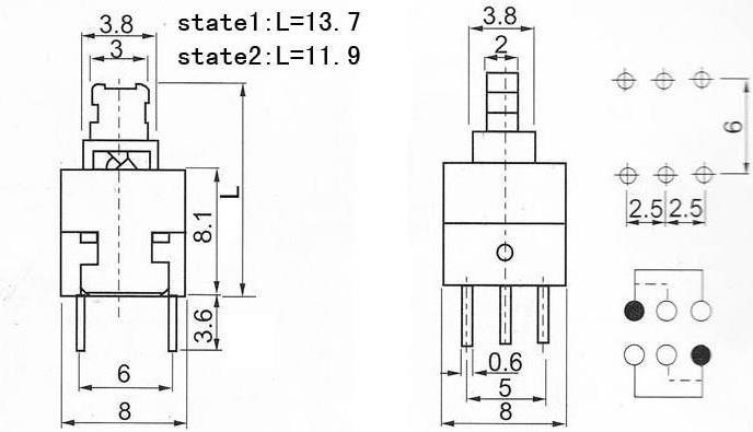 Produktbild OEM Drucktaster (Einrastend) 8x8mm 6Pin