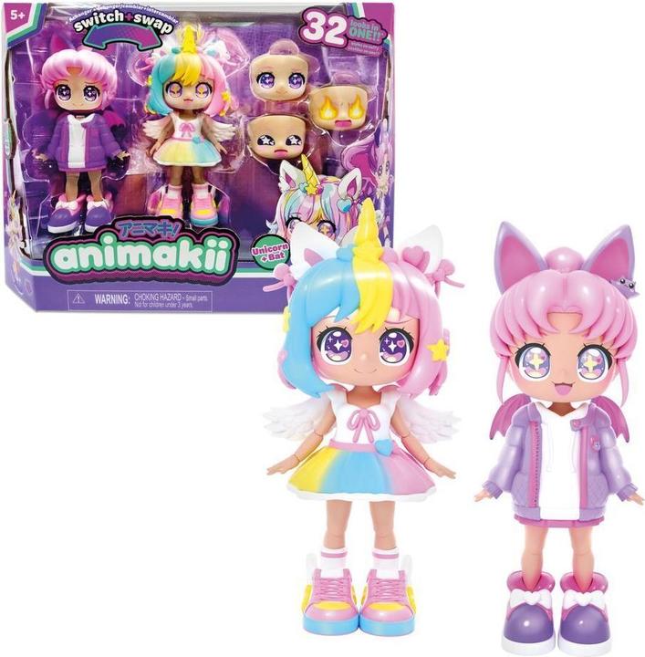 Animakii Ensemble de poupées licorne / chauve-souris