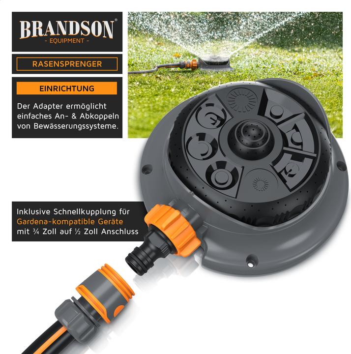 Produktbild Brandson 2x Vielflächenregner Garten Sprinkler, 360° Rasensprenger, 8 Sprühmodi, 110 m², einstellbar (Vielflächenregner)