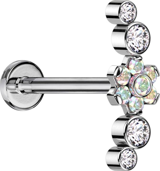 Produktbild Star Piercing Micro Labret Innengewinde silber Blume Kristalle multicolor gefasst vier Kristalle silber (ohne Messing, Titan G23)