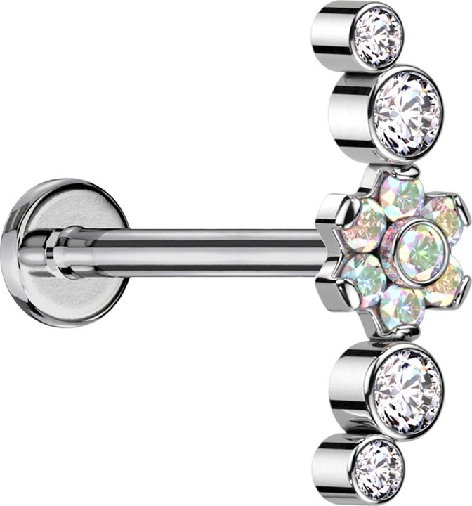 Immagine prodotto Star Piercing Micro Labret filo interno argento fiori cristalli multicolore set quattro cristalli argento (senza ottone, Titanio G23)