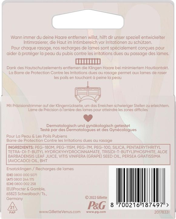 Nutritional values and ingredients Gillette Venus Razor blades For the intimate area 4 x 4 pieces (16 x)