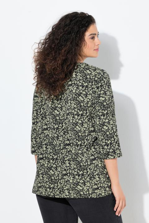 Produktbild Ulla Popken Shirt, Blüten, Zierfalten, A-Linie, V-Ausschnitt, 3/4-Arm (46, 48)