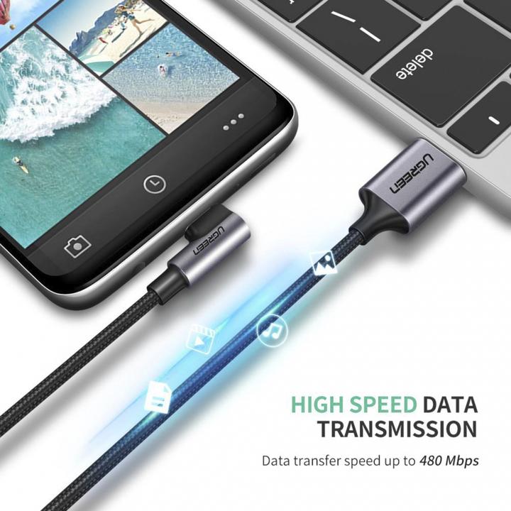 Productafbeelding Ugreen USB-C Haaks naar USB-A 2.0 A 3A Datakabel (2 m, USB 2.0)