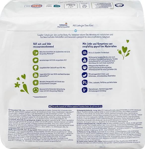 Valeurs nutritives et ingrédients dm babylove Couches (Taille 7, 24 pcs)