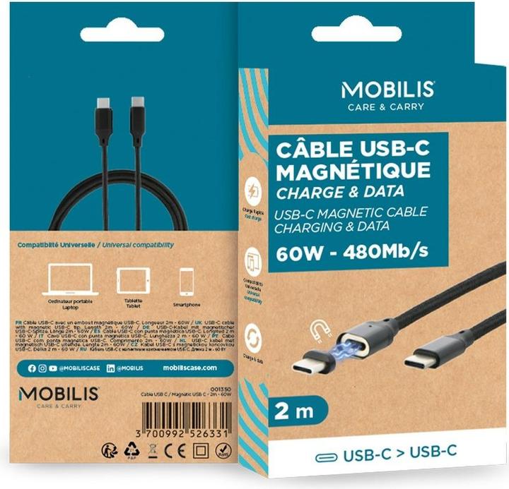 Produktbild Mobilis Cable USB C / Magnetique USB C - Soft bag (2 m, USB 2.0, 60 W)