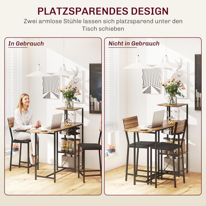 Image du produit Homcom Bartisch Set MDF, Stahl Braun