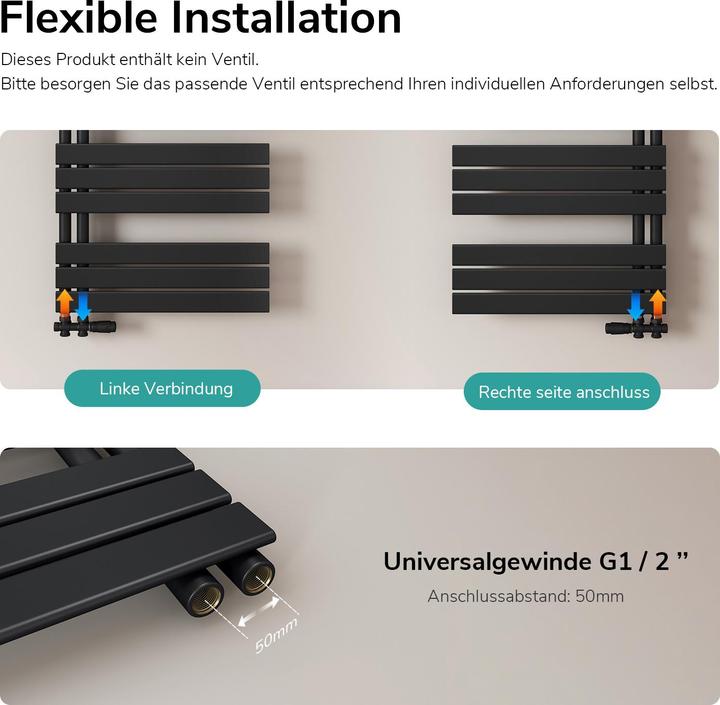 Actual product image Emke Bathroom Radiator Towel Rail Adjustable Temperature Control 160x60cm Black 958W (958 W)