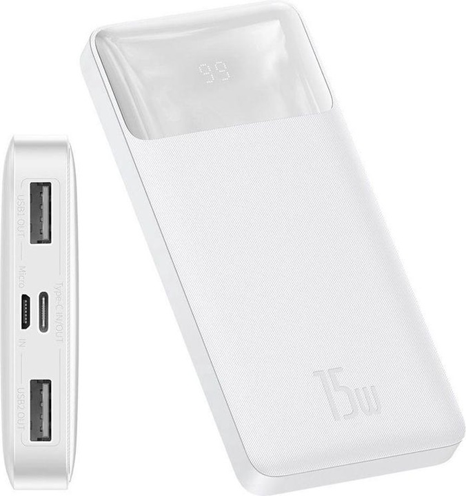 Produktbild Baseus Powerbank Bipow 10000mAh, 2xUSB, USB-C, 15W (white) (10000 mAh, 15 W, 37 Wh)