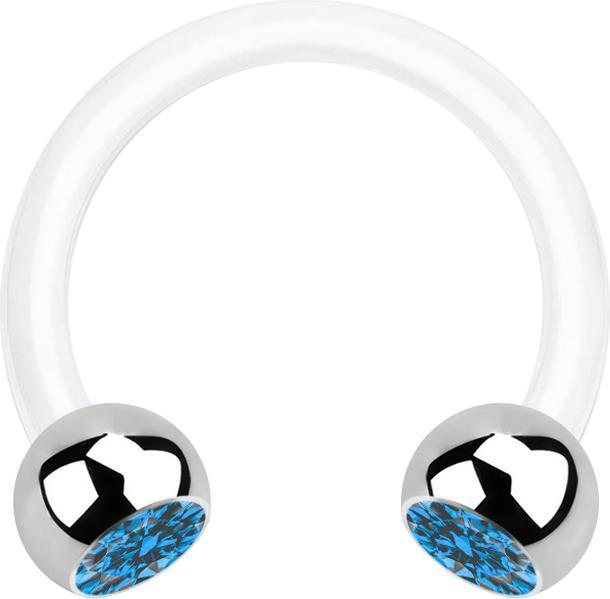 Produktbild Star Piercing Micro Circular Barbell weiss mit zwei Kugeln silber Kristall hellblau (Chirurgenstahl 316L, Bioflex, ohne Messing)
