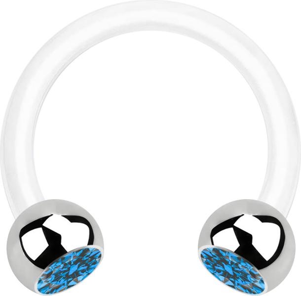 Immagine prodotto Star Piercing Micro Circular Barbell bianco con due sfere in cristallo d'argento azzurro (Acciaio chirurgico 316L, Bioflex, senza ottone)