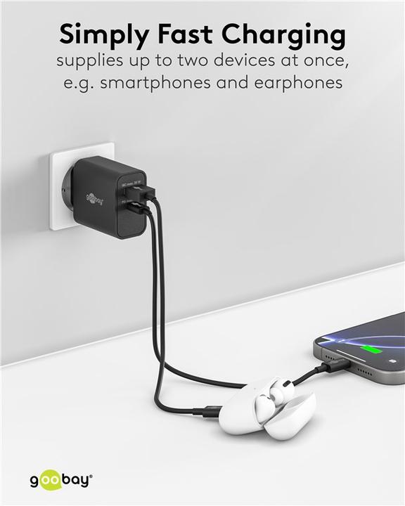 Immagine prodotto Goobay USB-C PD GaN Dual-Schnellladegerät 30 W schwarz (30 W, 2 porte)