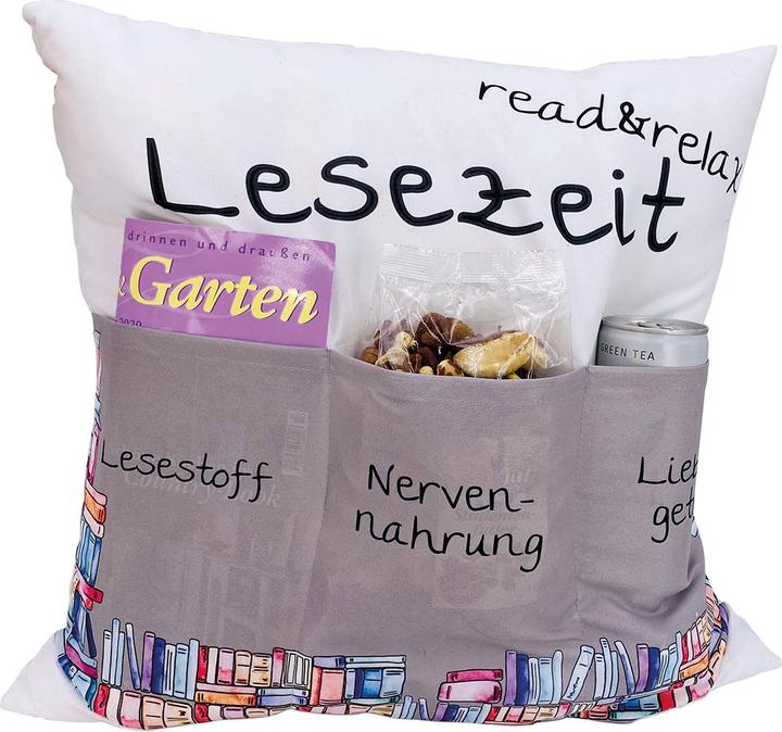 Produktbild Hergo Kissen Sofahelden aus Stoff Lesezeit 43x43 cm mit Taschen (40 x 40 cm)