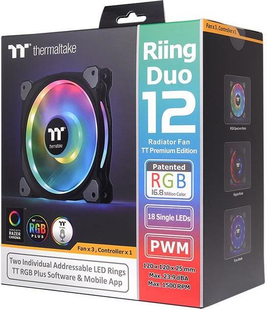 Produktbild Thermaltake Riing Duo 12 RGB LED-Lüfter - 120mm 3er Set (120 mm, 3 x)