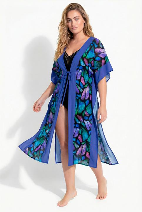 Produktbild Ulla Popken Midikleid, Schmetterlinge, V-Ausschnitt, Halbarm (42, 48)