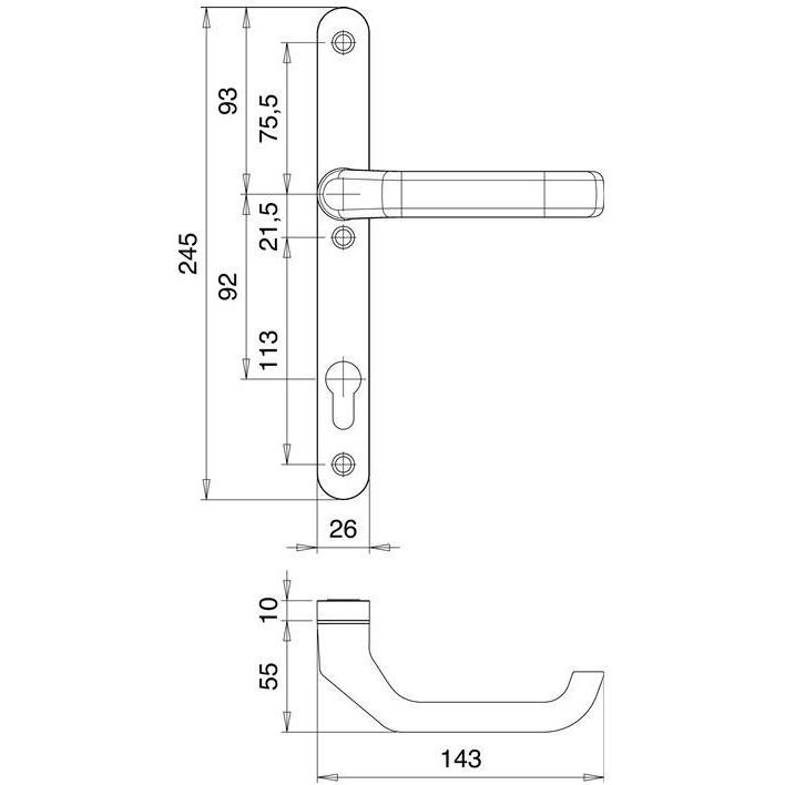 Thumbnail - EDI, Türgriff + Fenstergriff, Profiltürgarnitur Atlas 1200/K2/2026 Aluminium F1 PZ für Türstärke 68-73 mm (Türgarnitur)