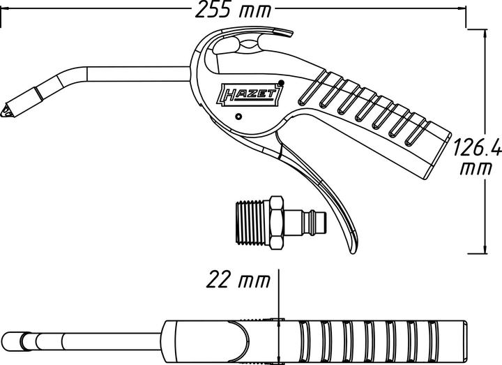 Produktbild HAZET Ausblaspistole ∙ 100 mm ∙ geräuscharm ∙ mit gebogenem Rohr 9040P-3