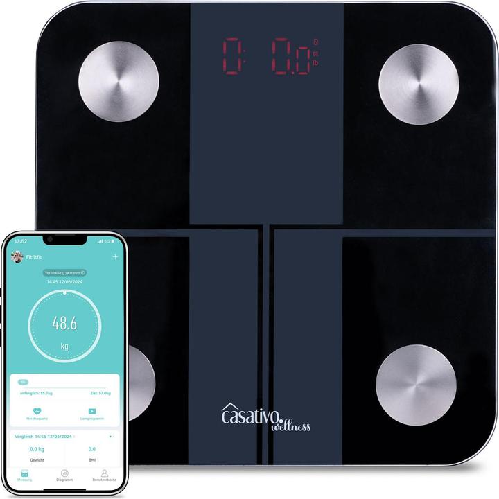 Actual product image Casativo 14in1 body analysis scale made of glass with Bluetooth, app & user recognition (180 kg)