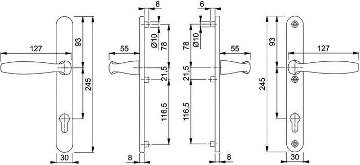 Actual product image Hoppe Profile set New York 1810/3346 aluminium F1 PZ for door thickness 57-62 mm (Door handle)